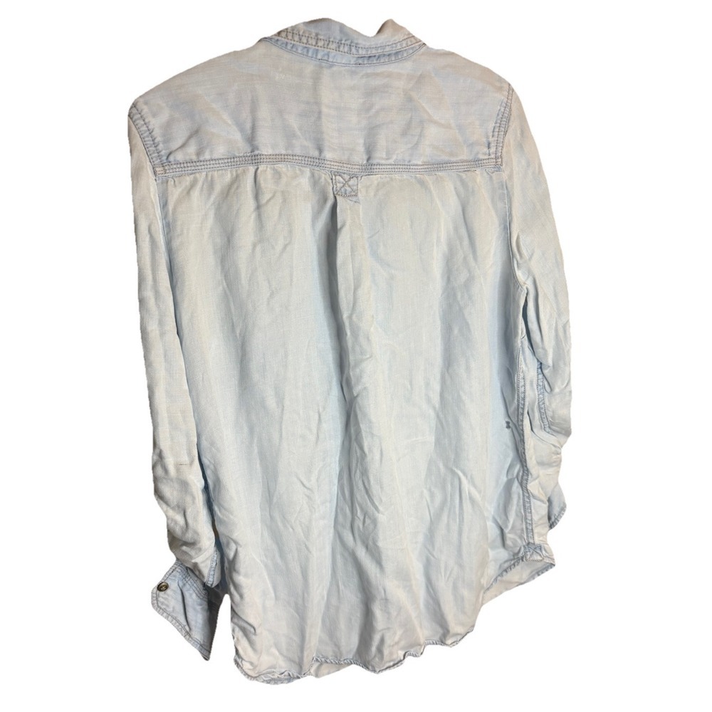 Talbots Blouse Womens Large Blue Distressed Lycell‎ Button Up Roll Tab Sleeve - Picture 3 of 9